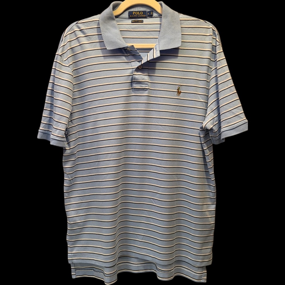 Polo Ralph Lauren Sz Large Classic‎ Fit Soft Cotton Striped Polo Pima Soft Touch